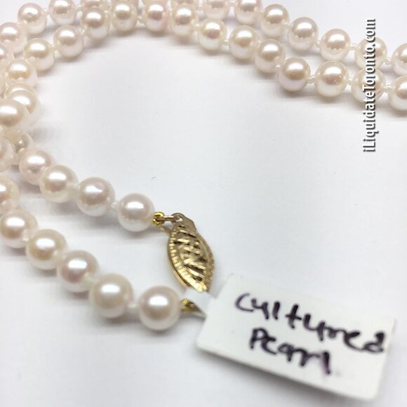 Single Strand Cultured Pearl Necklace Choker with 14K YG Clasp - Picture 3 of 11